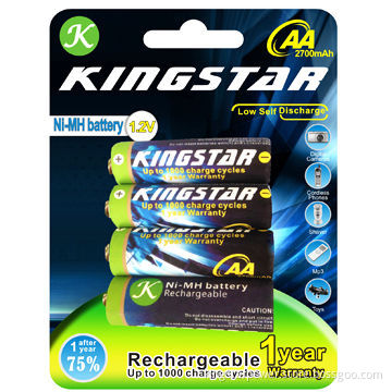 AA Rechargeable Batteries, 4 x AA Packs, NiMH, 2700mAh, 1.2V, for Camera,MP3,Toys,Flashlight,Phone